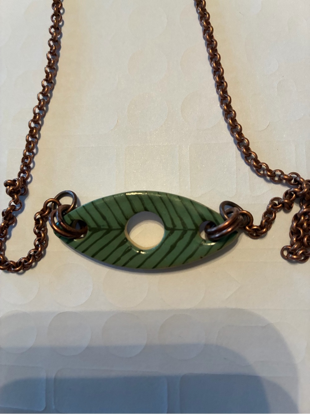 Green Leaf Motif Pendant Necklace - reversible cooper chain